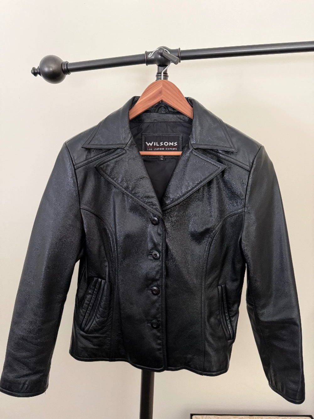 Vintage Wilsons The Leather Experts Black Leather Button Blazer Jacket